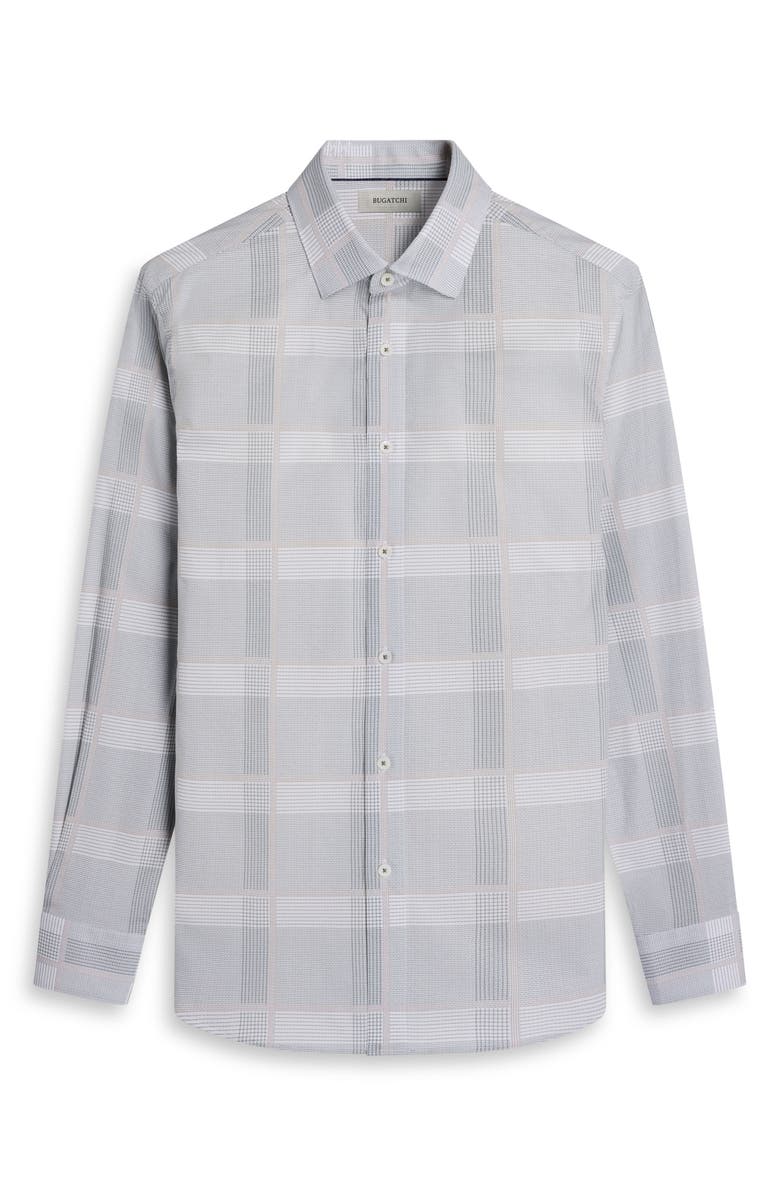 Bugatchi Axel Shaped Fit Glen Plaid Stretch Cotton Button-Up Shirt, Alternate, color, Shark