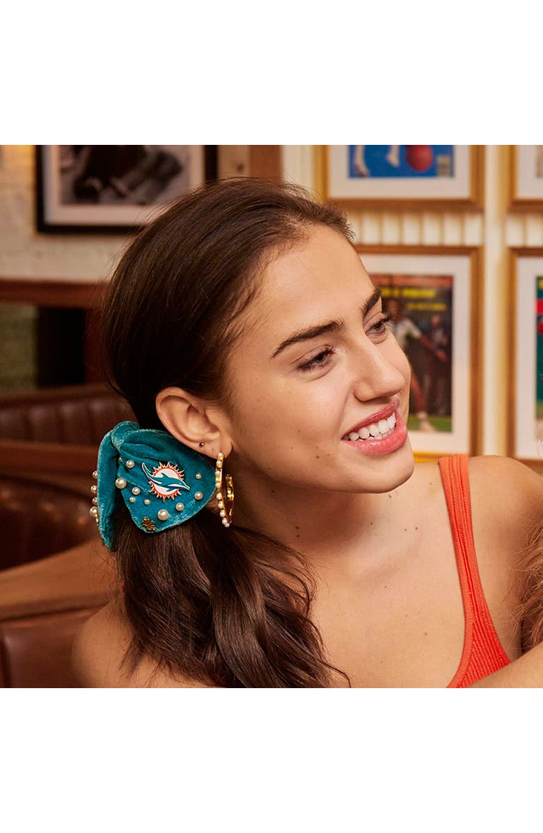 Lele Sadoughi Miami Dolphins Bow Scrunchie, Alternate, color, Aqua 400