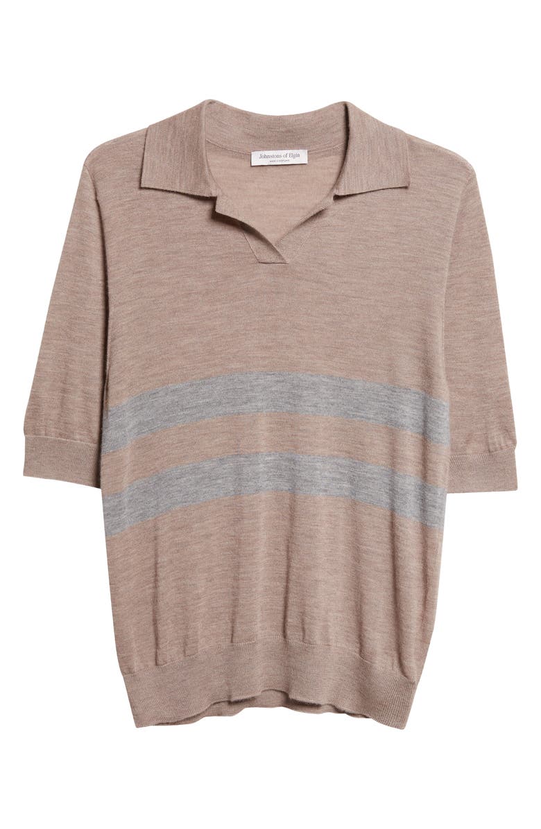 Johnstons of Elgin Coira Stripe Superfine Cashmere Polo, Main, color, Pebble/ Cullen Grey