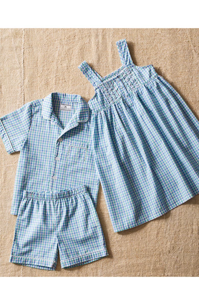 Petite Plume Kids' Gingham Two-Piece Short Pajamas, Alternate, color, White