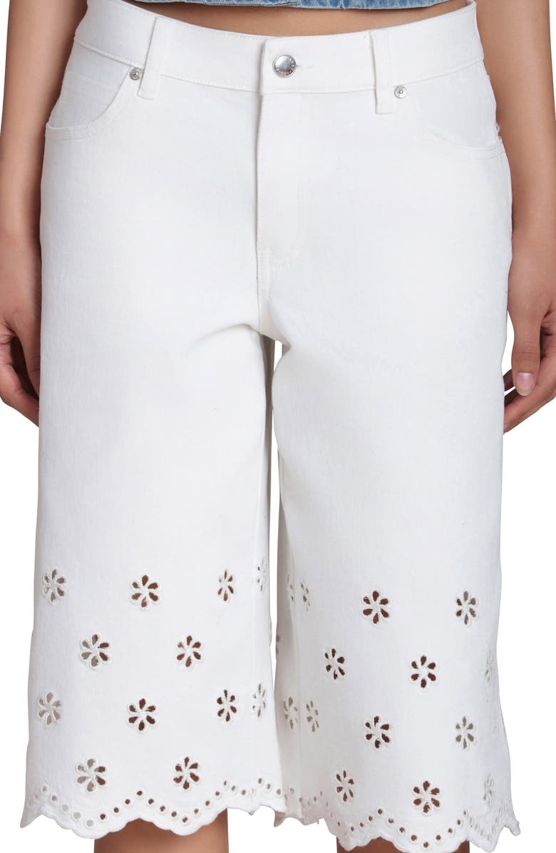 Avec Les Filles Embroidered Longer Length Shorts, Alternate, color, Off White
