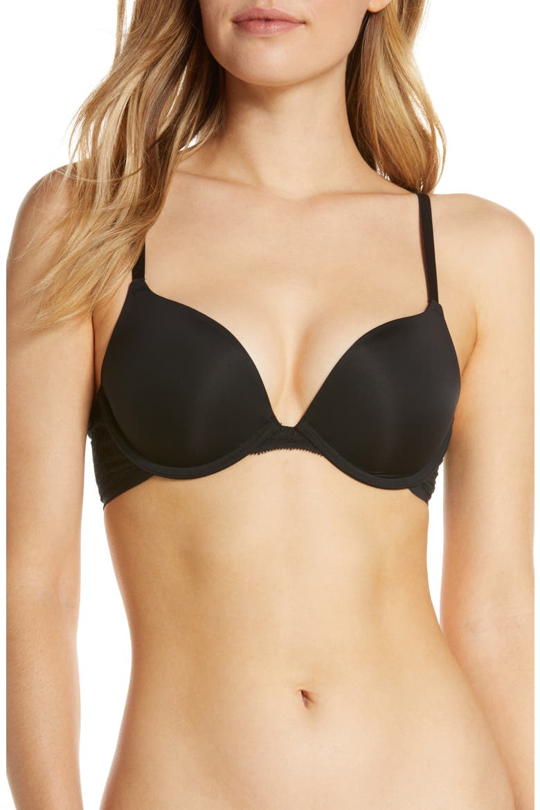 Sleek Micro Lace Underwire Convertible Push-Up Bra, Main, color, BLACK