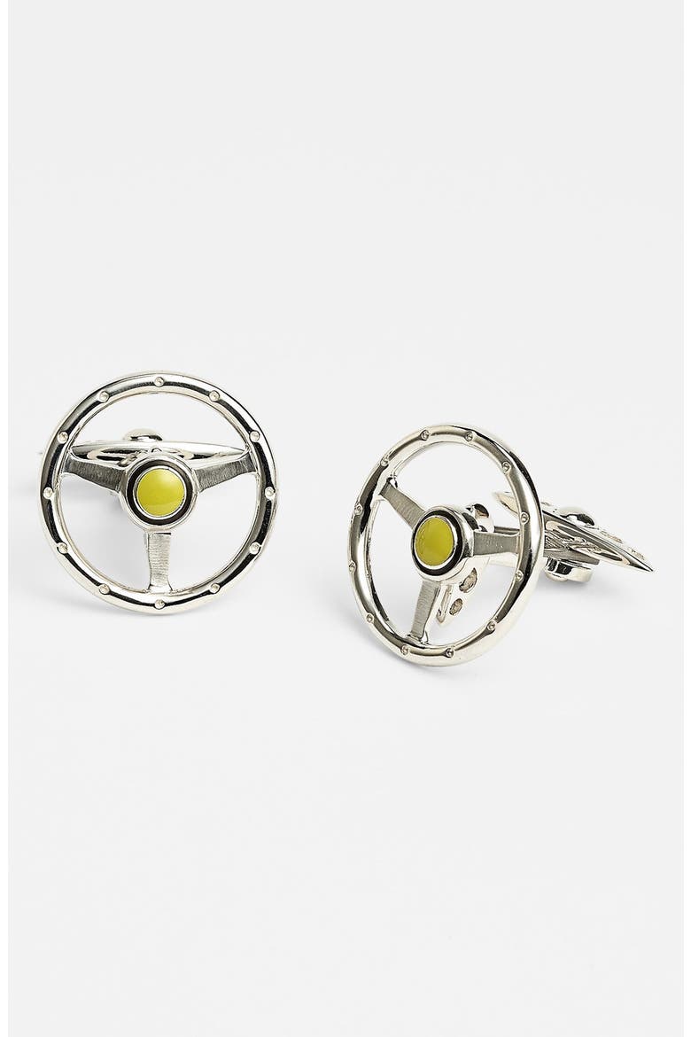 'Volante Steering Wheel' Cuff Links, Main, color, SILVER