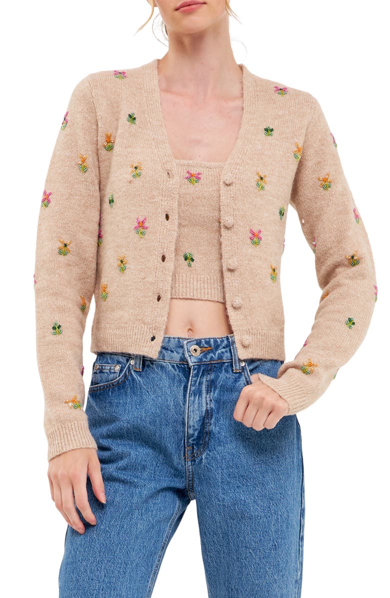English Factory Bead Detail Crop Cardigan, Main, color, 