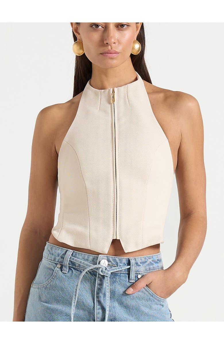 Manière De Voir Claudette Twill Halterneck Backless Top, Alternate, color, Cream