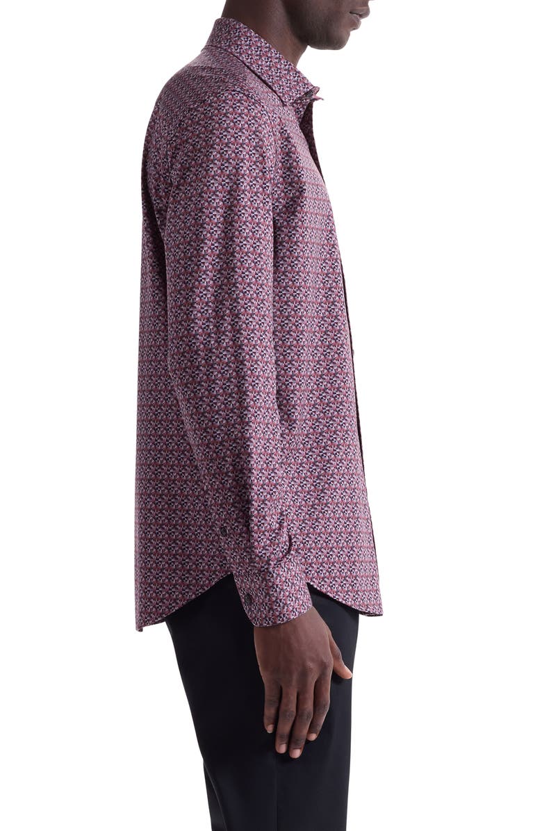 Bugatchi Jimmy OoohCotton<sup>®</sup> Geo Print Button-Up Shirt, Alternate, color, Mahogany