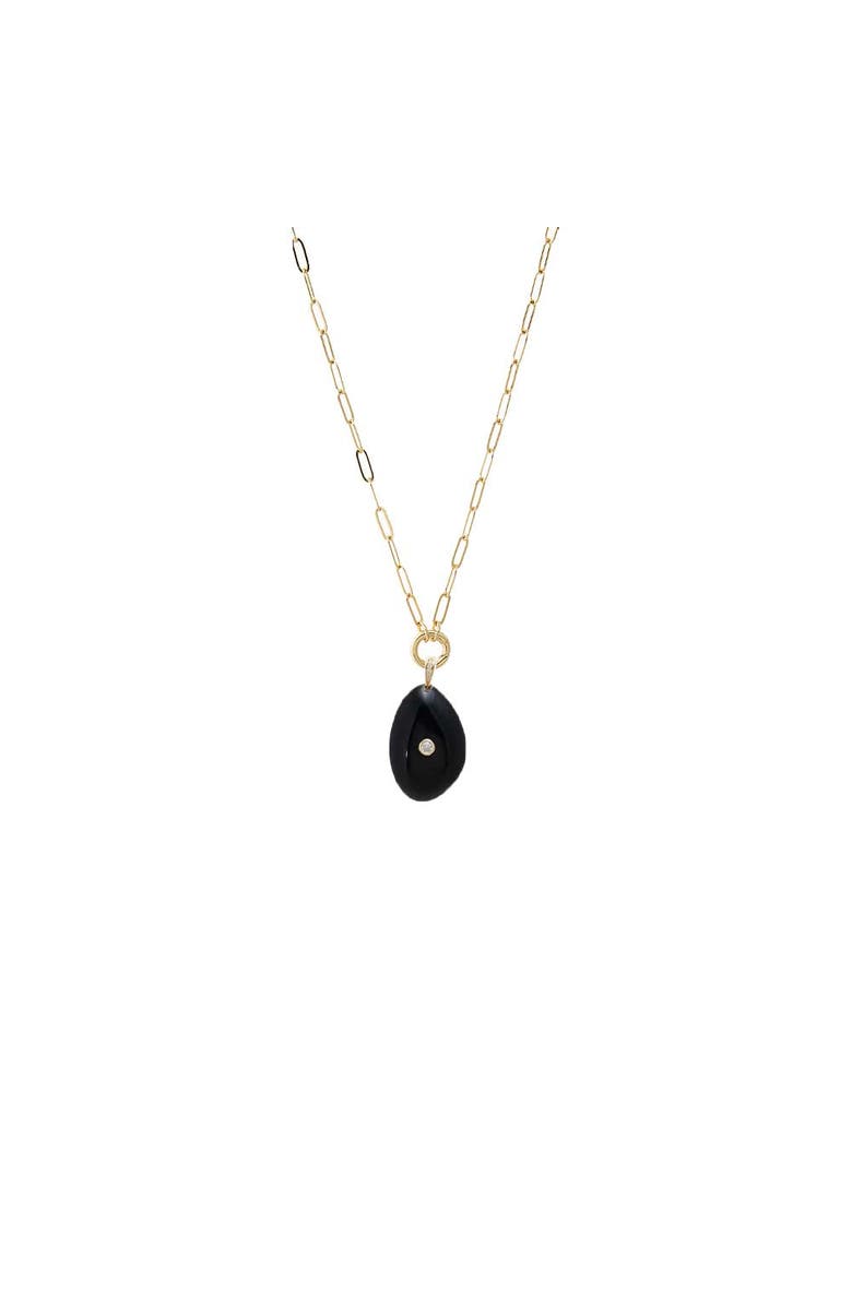 BY ADINA EDEN Colored CZ Bezel Natural Stone & Clicker Toggle Necklace, Main, color, Onyx - 16 Inch