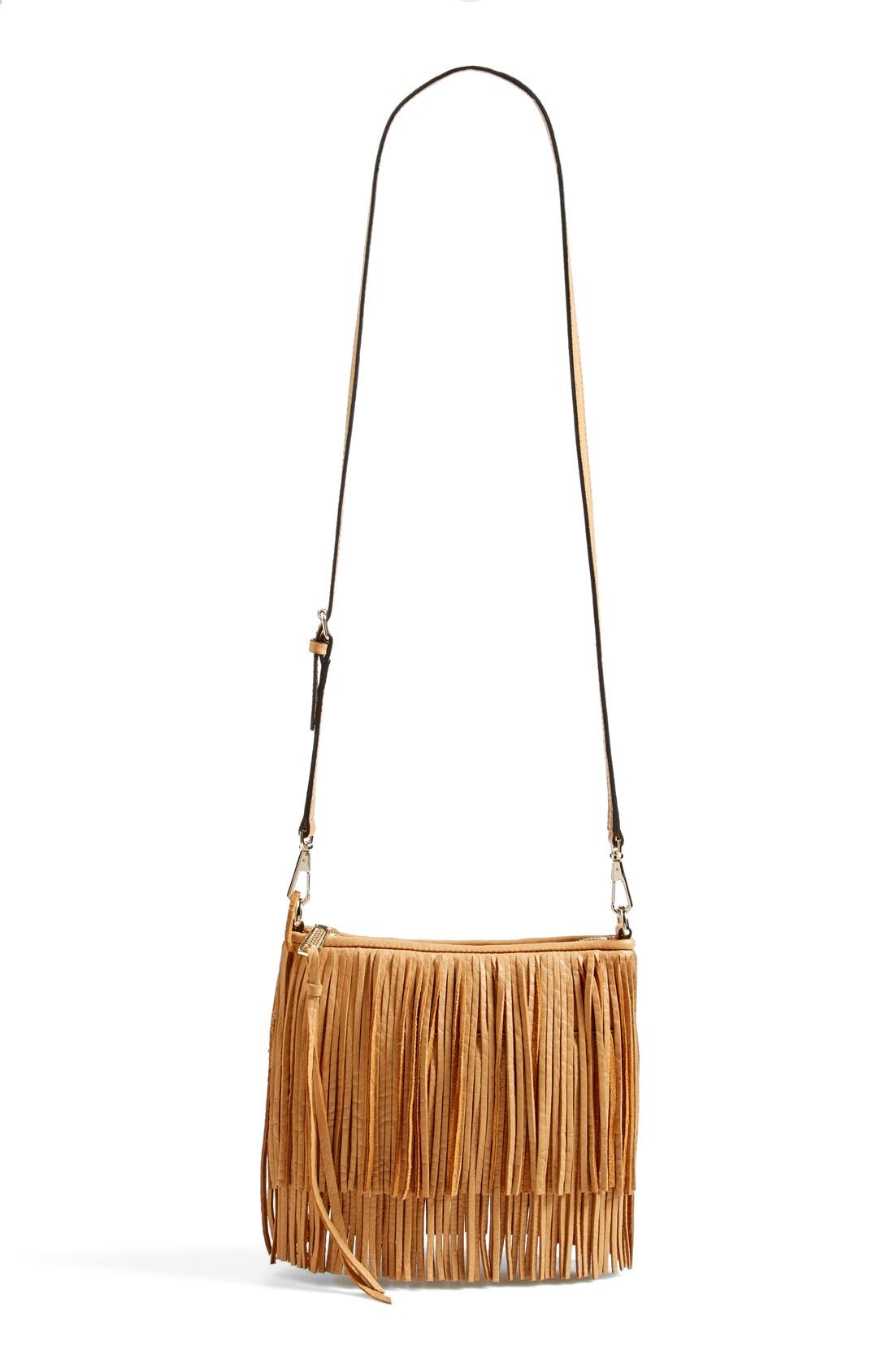 'Finn' Convertible Leather Clutch, Main, color, COGNAC