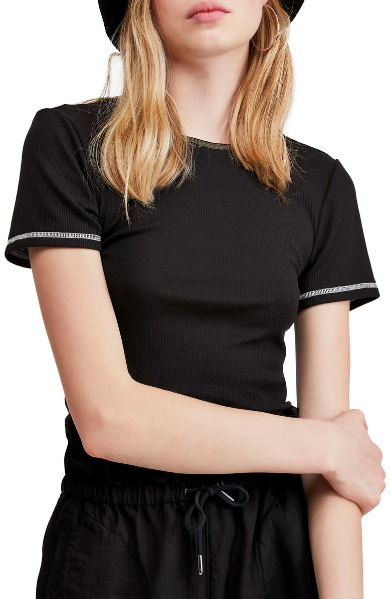 BDG Urban Outfitters Contrast Stitch Ribbed Baby Tee, Main, color, 