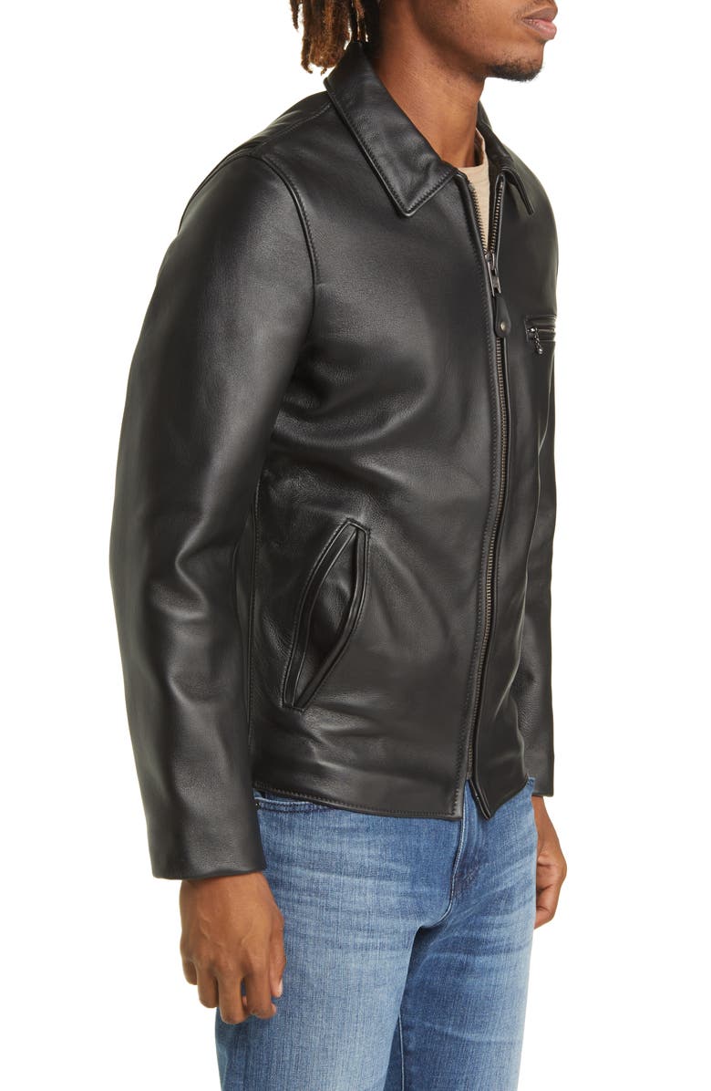 Schott NYC Men's Waxy Leather Delivery Jacket, Alternate, color, Black
