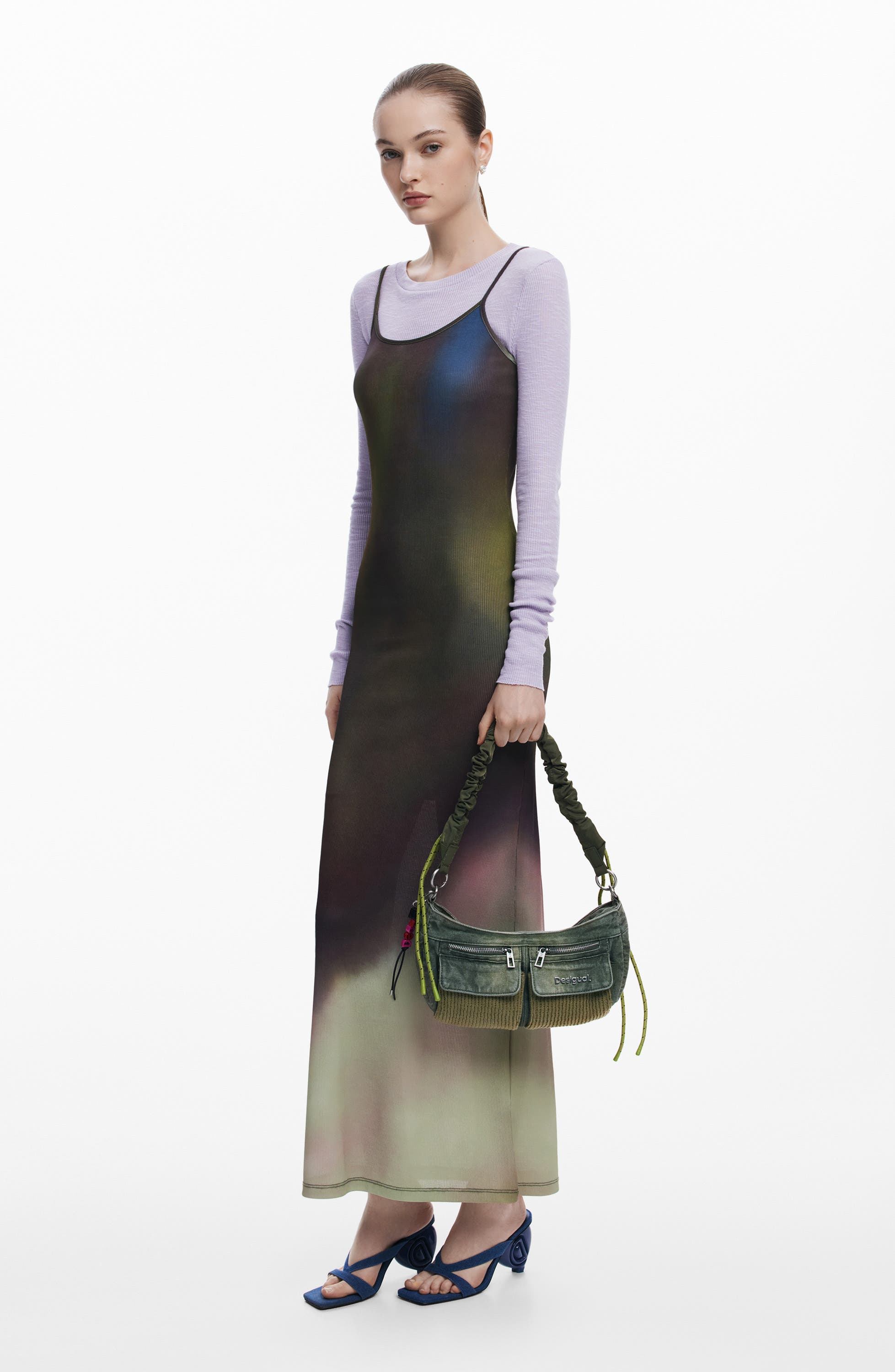 Desigual Denim Shoulder Bag, Alternate, color, Light Green