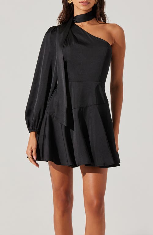 Astr The Label Satin Scarf One-shoulder Minidress In Black