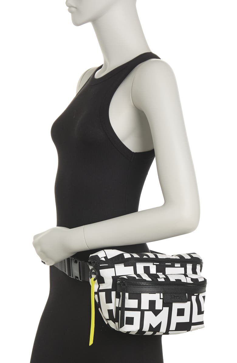 Longchamp Leather Trimmed Large Belt Bag, Alternate, color, Blk/White
