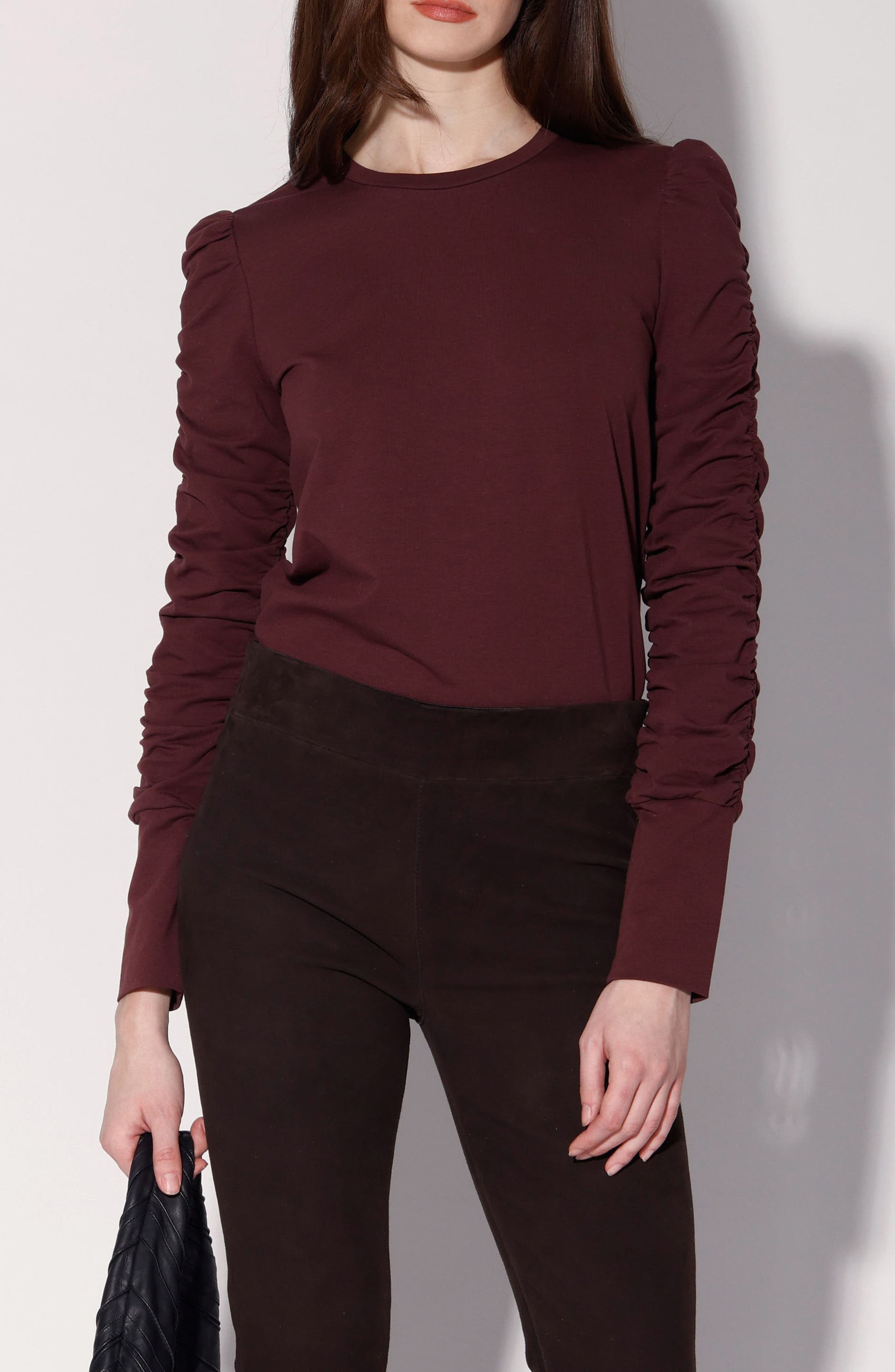 Walter Baker Dot Ruched Long Sleeve Top In Purple