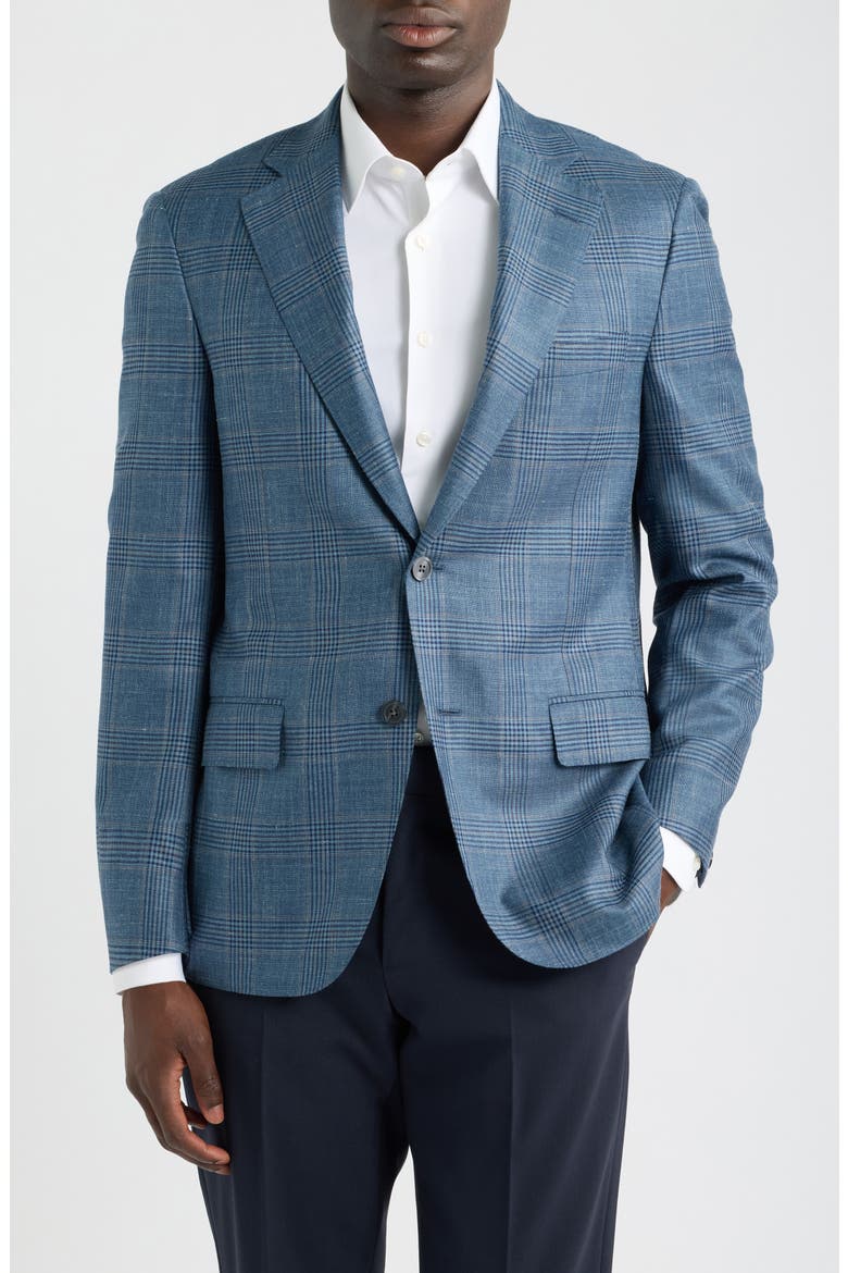 Teal & Blue Plaid Slub Wool Blend Sport Coat, Main, color, GREEN/ BLUE