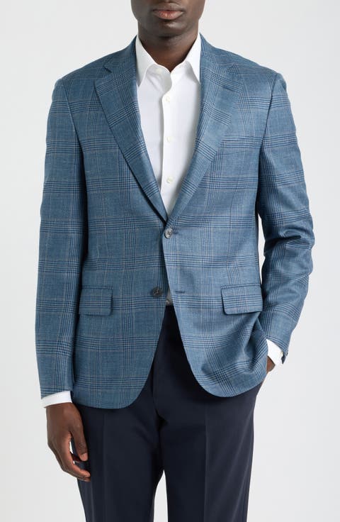 Teal & Blue Plaid Slub Wool Blend Sport Coat