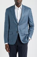 Heritage Gold Teal & Blue Plaid Slub Wool Blend Sport Coat