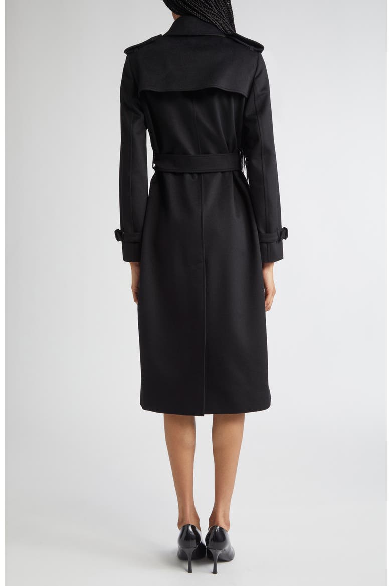 Kensington Belted Waterproof Cashmere Trench Coat, Alternate, color, BLACK