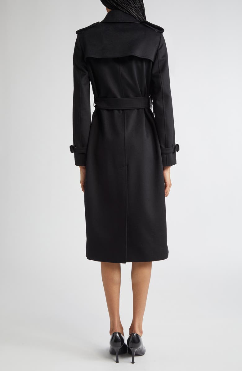 Burberry Kensington Belted Waterproof Cashmere Trench Coat, Alternate, color, Black