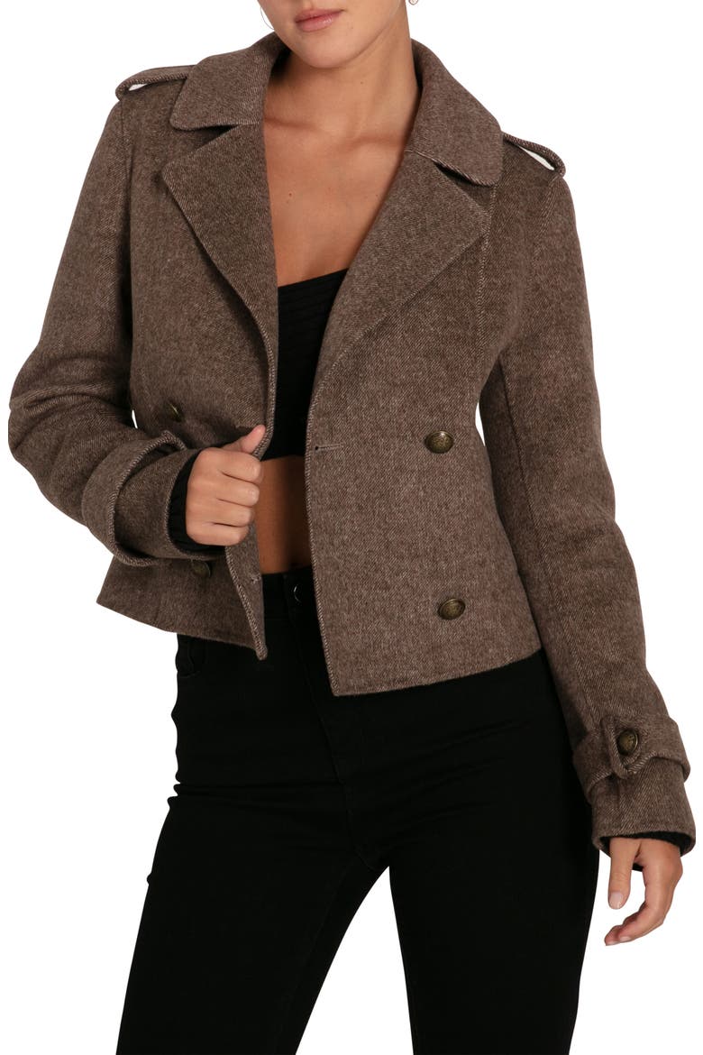 Better Off Military Wool Blend Crop Peacoat, Alternate, color, WALNUT