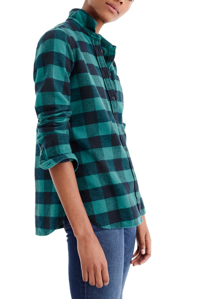 Buffalo Check Cotton & Wool Boy Shirt, Main, color, HAMMOCK GREEN