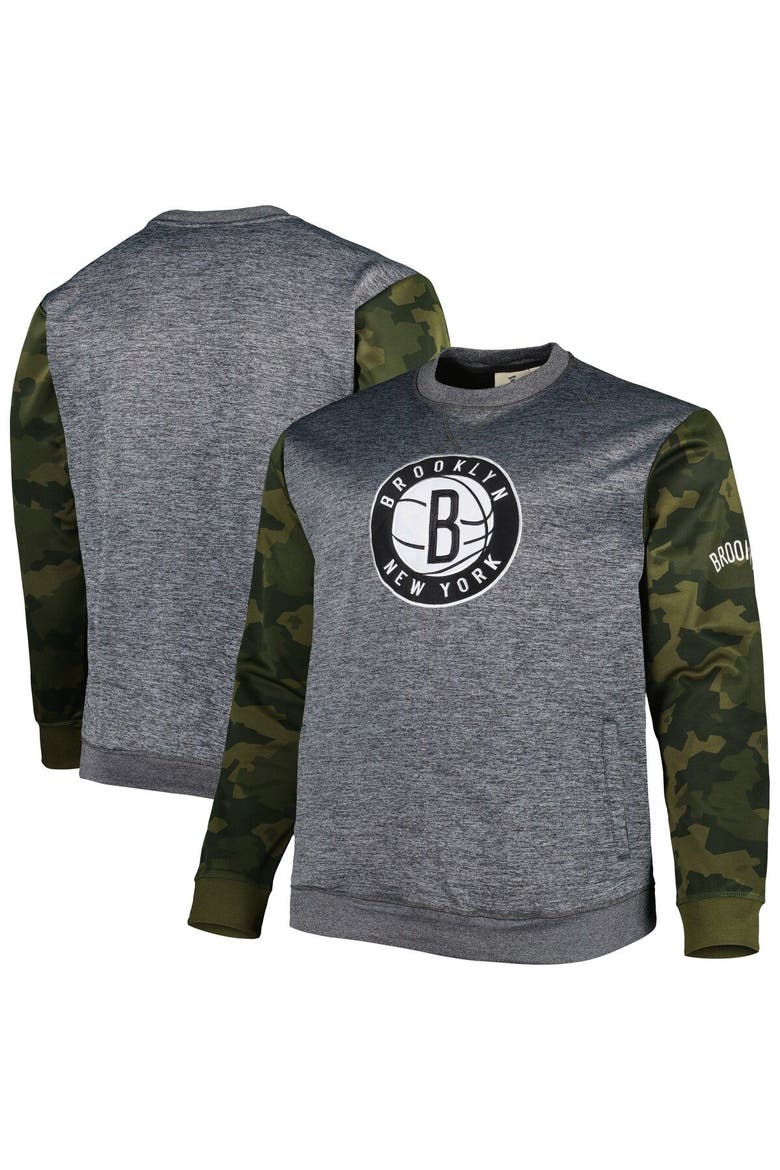 Men's Fanatics Branded Heather Charcoal Brooklyn Nets Big & Tall Camo Stitched Sweatshirt, Main, color, Heather Charcoal