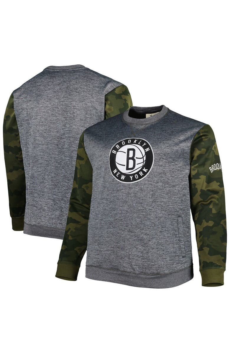 FANATICS Men's Fanatics Branded Heather Charcoal Brooklyn Nets Big & Tall Camo Stitched Sweatshirt, Main, color, Heather Charcoal