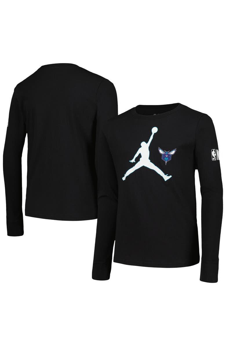 Jordan Brand Youth Jordan Brand Black Charlotte Hornets Swoosh Long Sleeve T-Shirt, Main, color, 