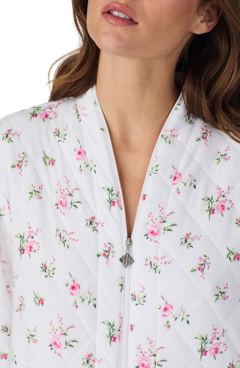 Eileen West Waltz Floral Zip-Up Quilted Cotton Robe, Alternate, color, Pink Bouqet