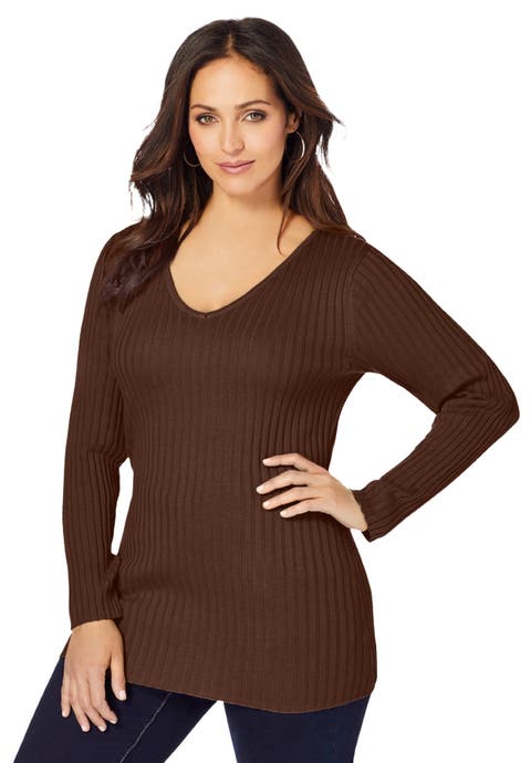V-Neck Ribbed Sweater (Plus Available)