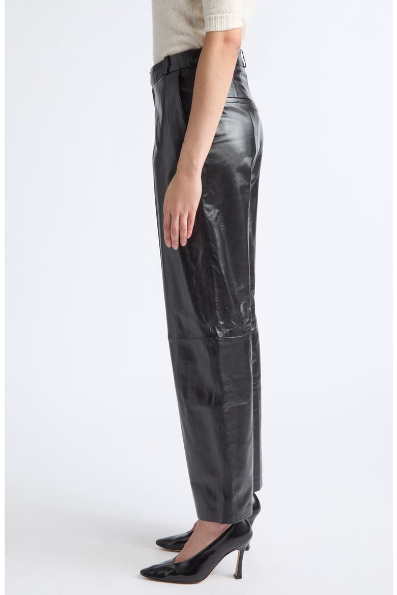 Cami Straight Leg Lambskin Leather Pants, Alternate, color, BLACK