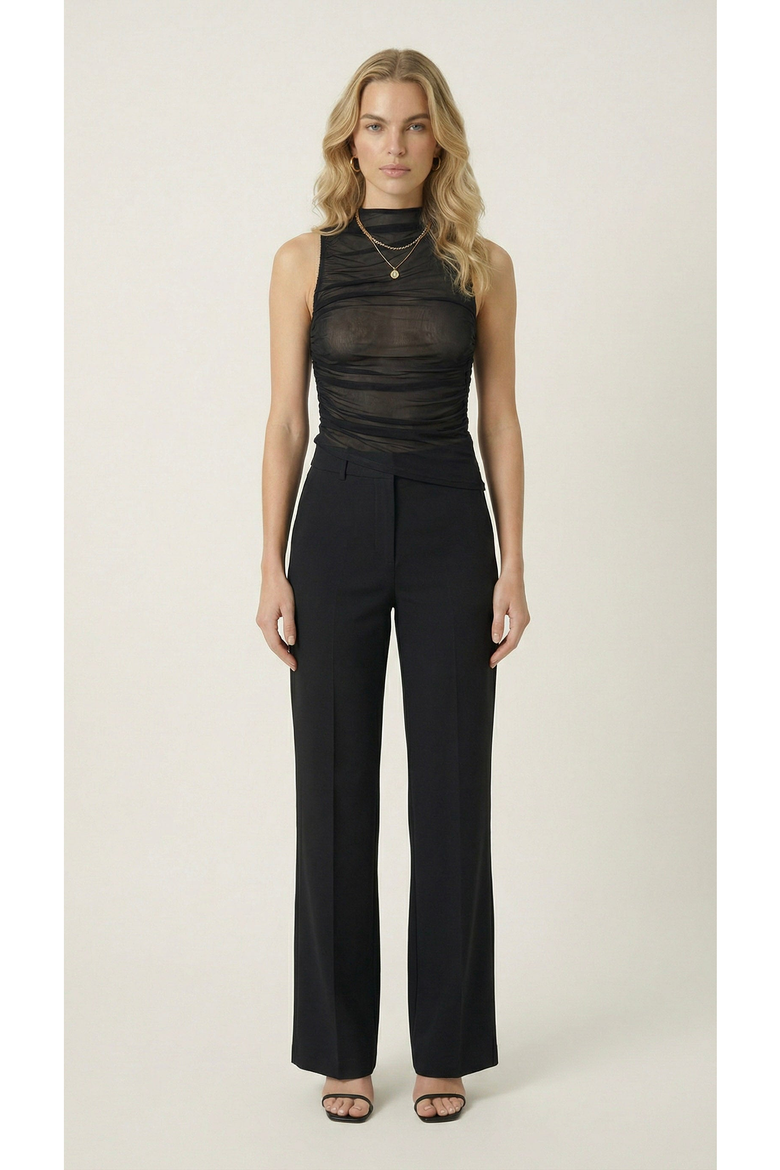 Ruched Sheer Mock Neck Top, Alternate, color, Black
