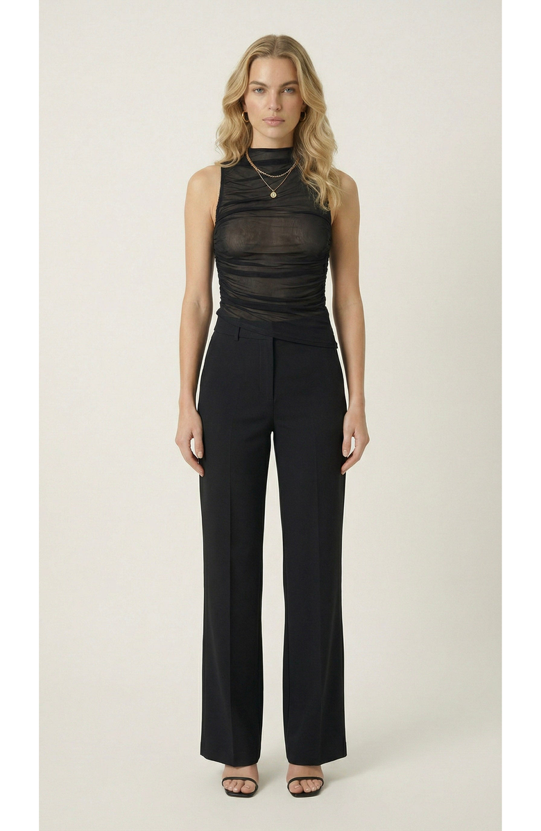 Modenaire Ruched Sheer Mock Neck Top, Alternate, color, Black