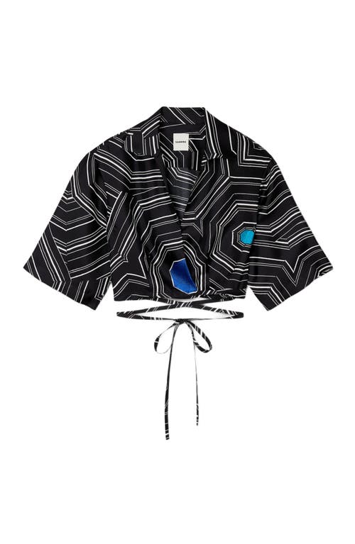 Sandro Spiral Motif Silk Shirt In Black