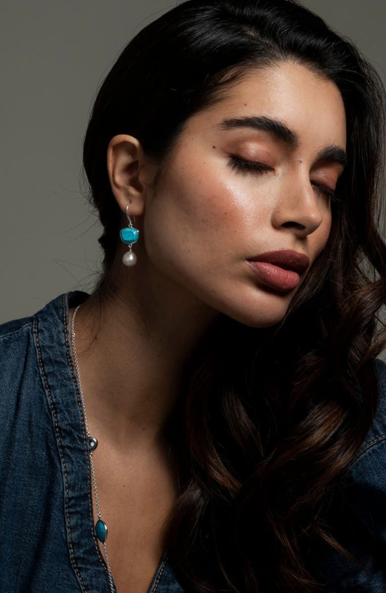 Dower & Hall Turquoise Pebble & Pearl Drop Earrings, Alternate, color, Sterling Silver