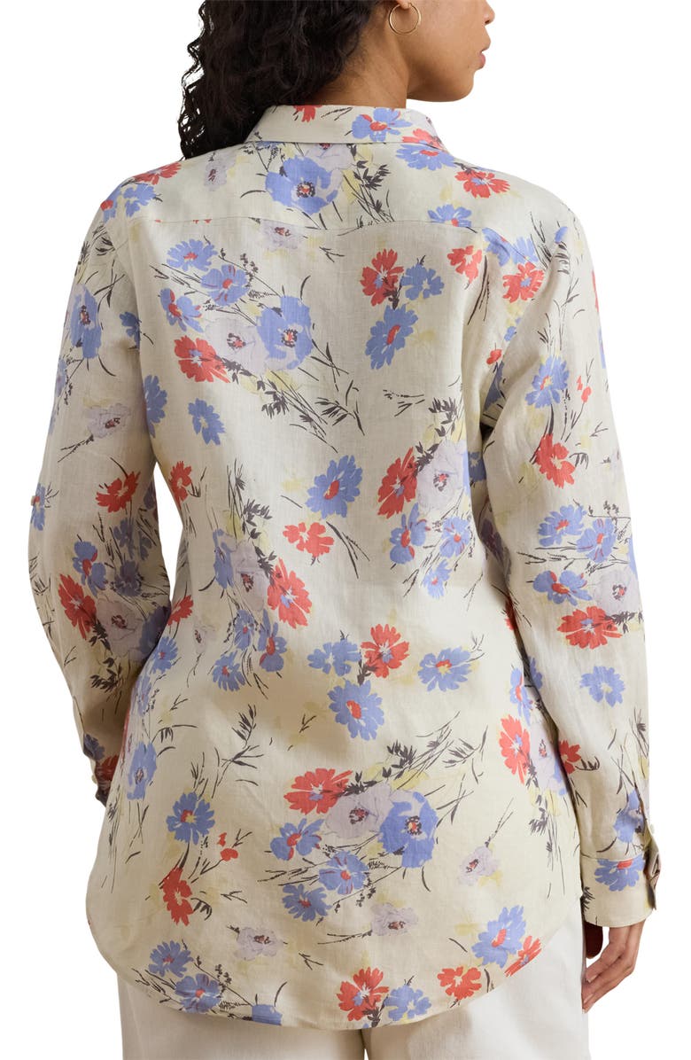Lauren Ralph Lauren Karrie Relaxed Fit Floral Linen Button-Up Shirt, Alternate, color, Cream/ Multi