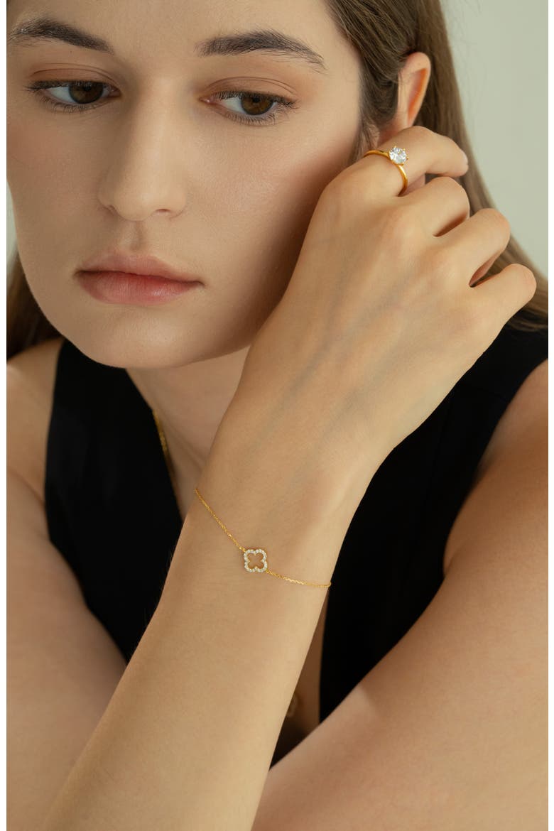 Sterling Silver 18k Gold Plated Aria Clover Bracelet Daily Minimal, Alternate, color, Gold