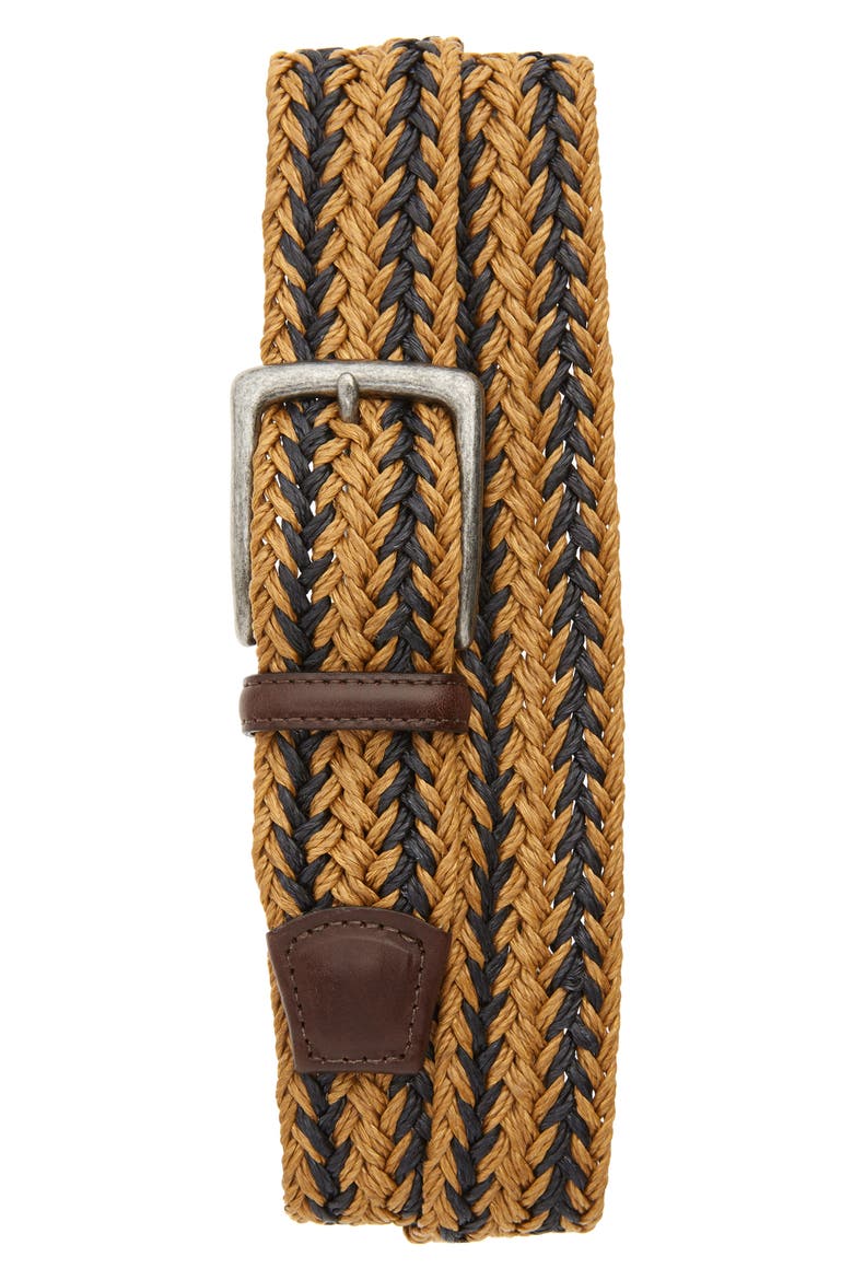 Woven Linen Belt, Main, color, CAMEL/ NAVY