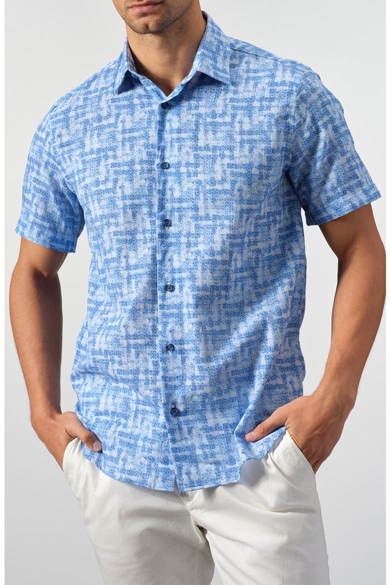 Linen & Cotton Blend Button-Up Shirt, Main, color, LAKE