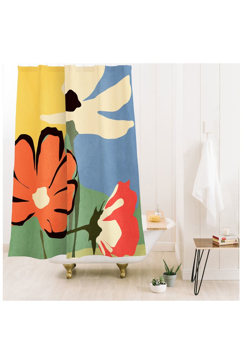 Modern Abstract Floral Print Shower Curtain, Alternate, color, MULTI