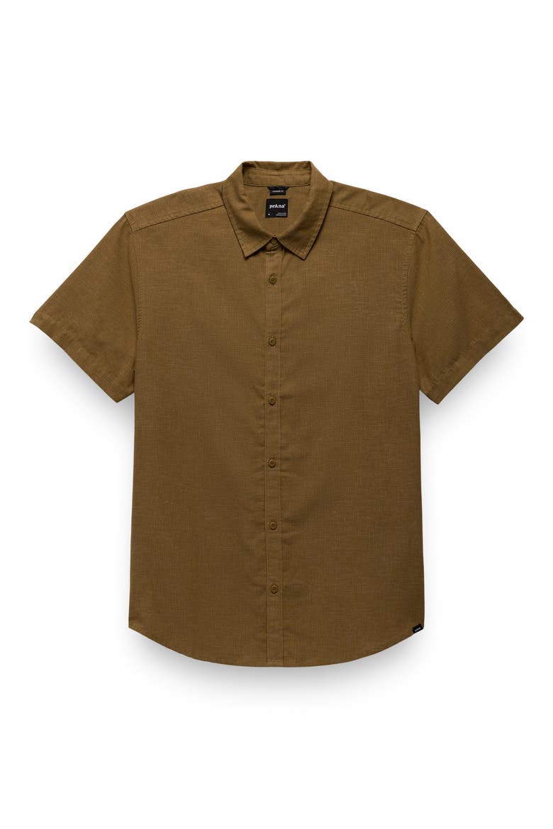 Lindores Hemp Blend Short Sleeve Button-Up Shirt, Alternate, color, RETRO OLIVE