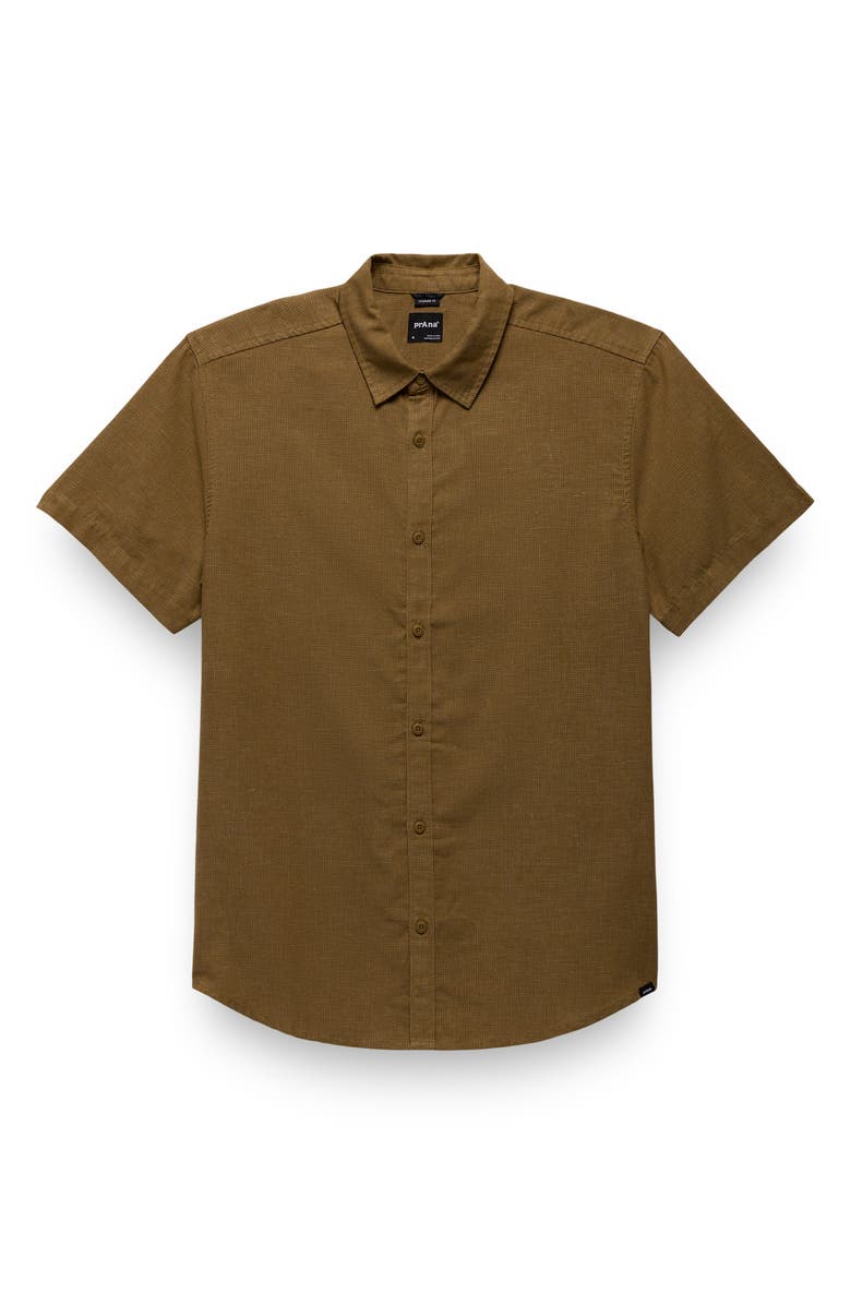 prAna Lindores Hemp Blend Short Sleeve Button-Up Shirt, Alternate, color, Retro Olive
