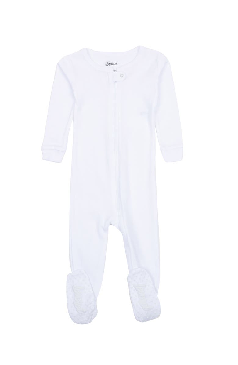 Leveret Footed Solid Cotton Matching Family Pajamas, Alternate, color, White