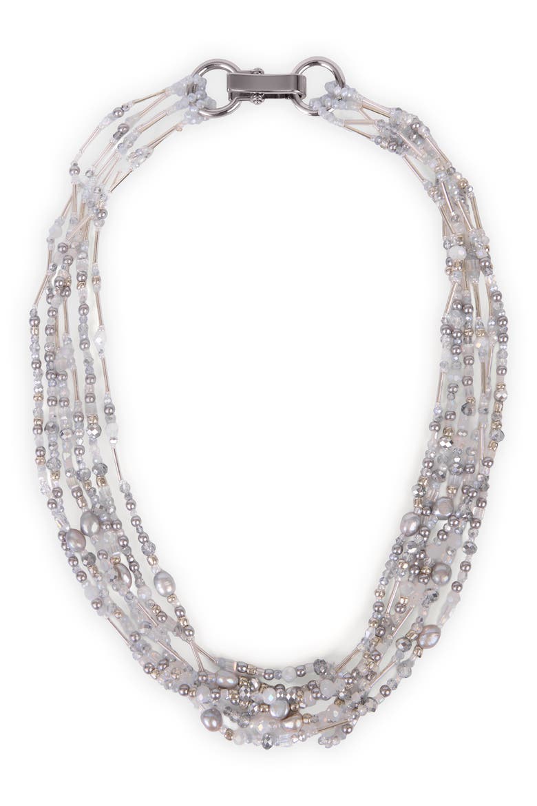 Beaded Cluster Statement Necklace, Main, color, GREY