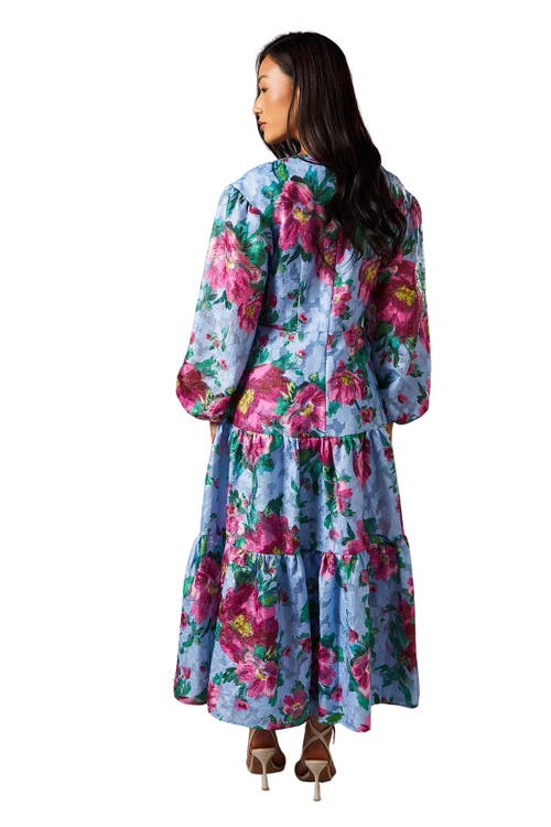 Coast Printed Jacquard Volume Dress In Blue