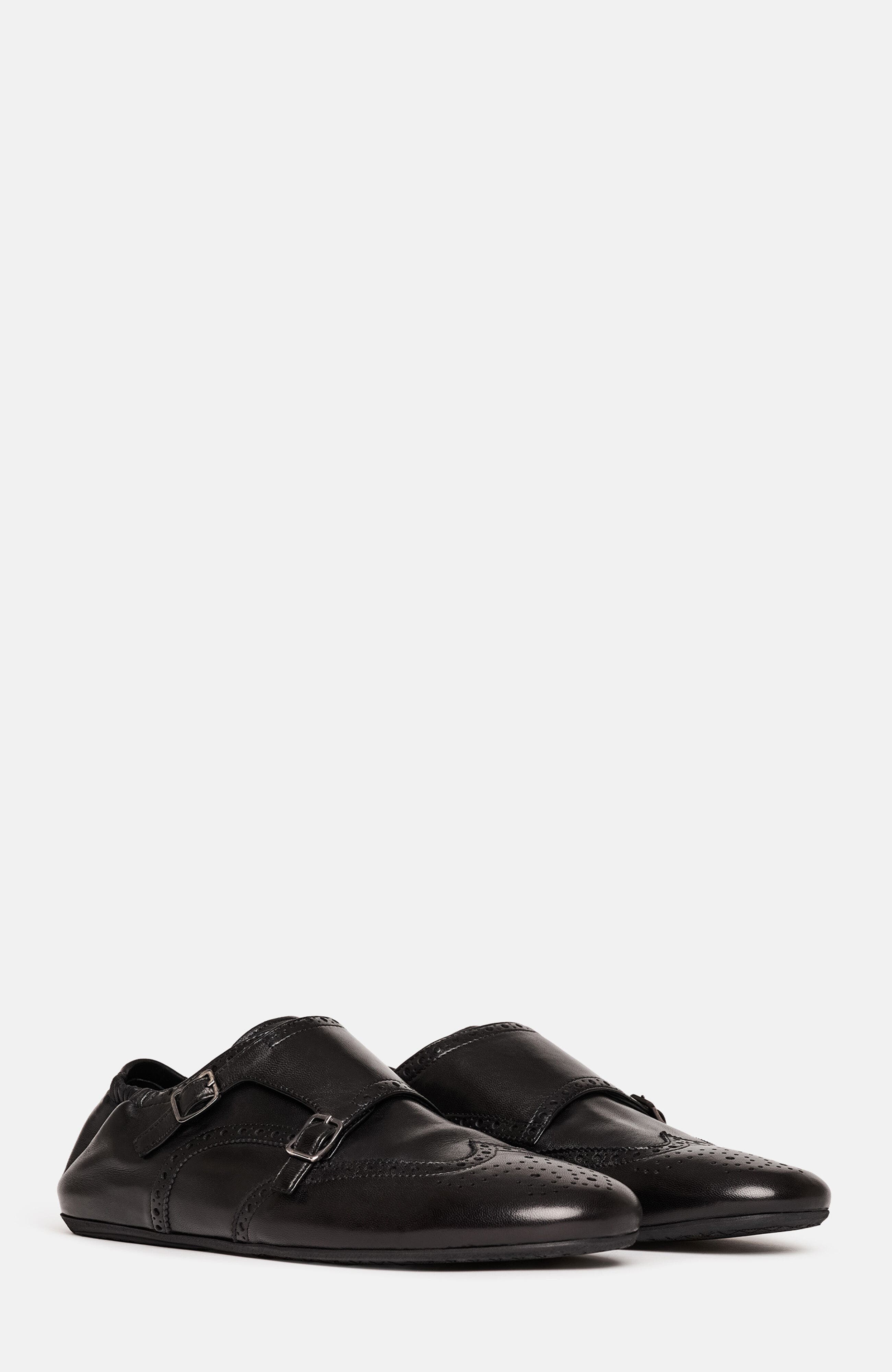 Johnny Monk Strap Shoes, Main, color, Black - Calf
