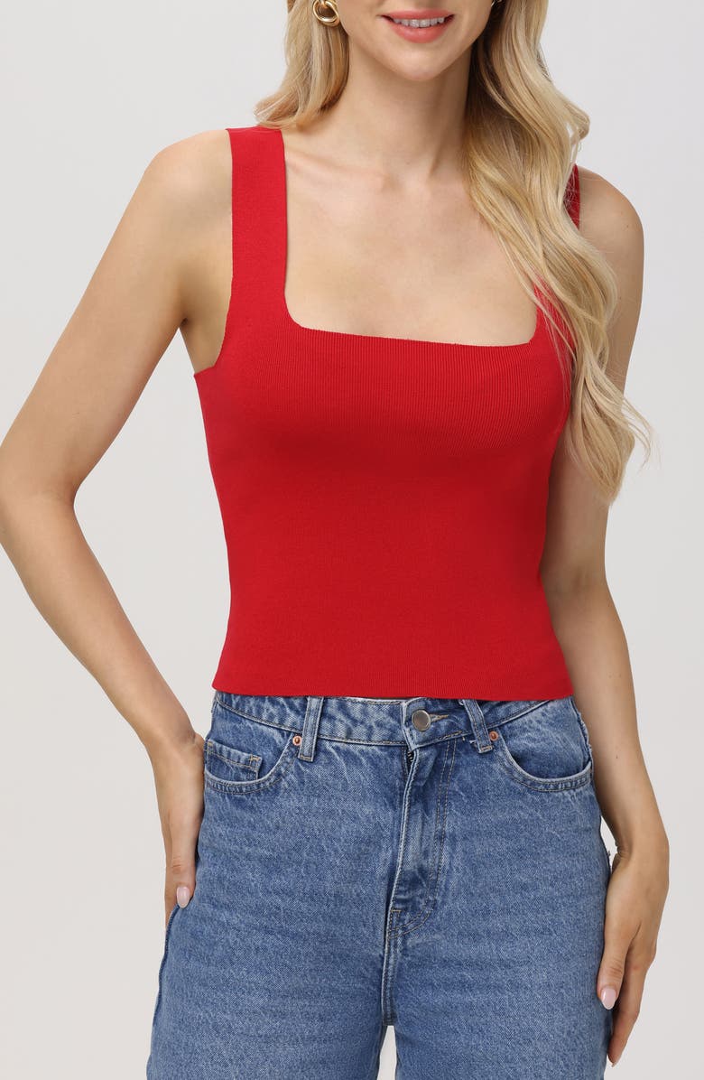 525 Eva Square Neck Crop Rib Tank, Main, color, Cherry Red