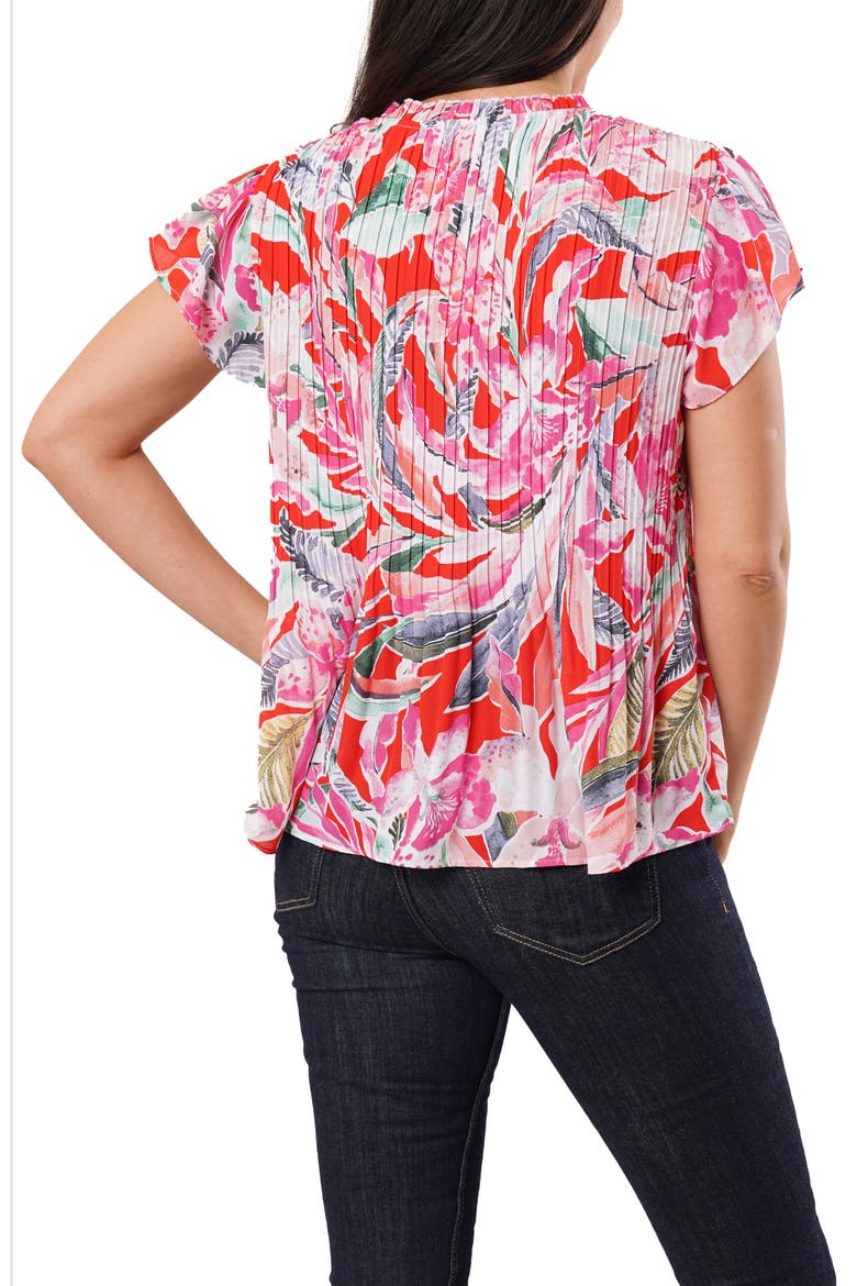 Pleated Tie Neck Short Sleeve Top, Alternate, color, MAGDELENA