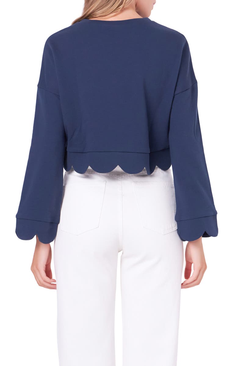 English Factory Scallop Crop Knit Top, Alternate, color, Navy