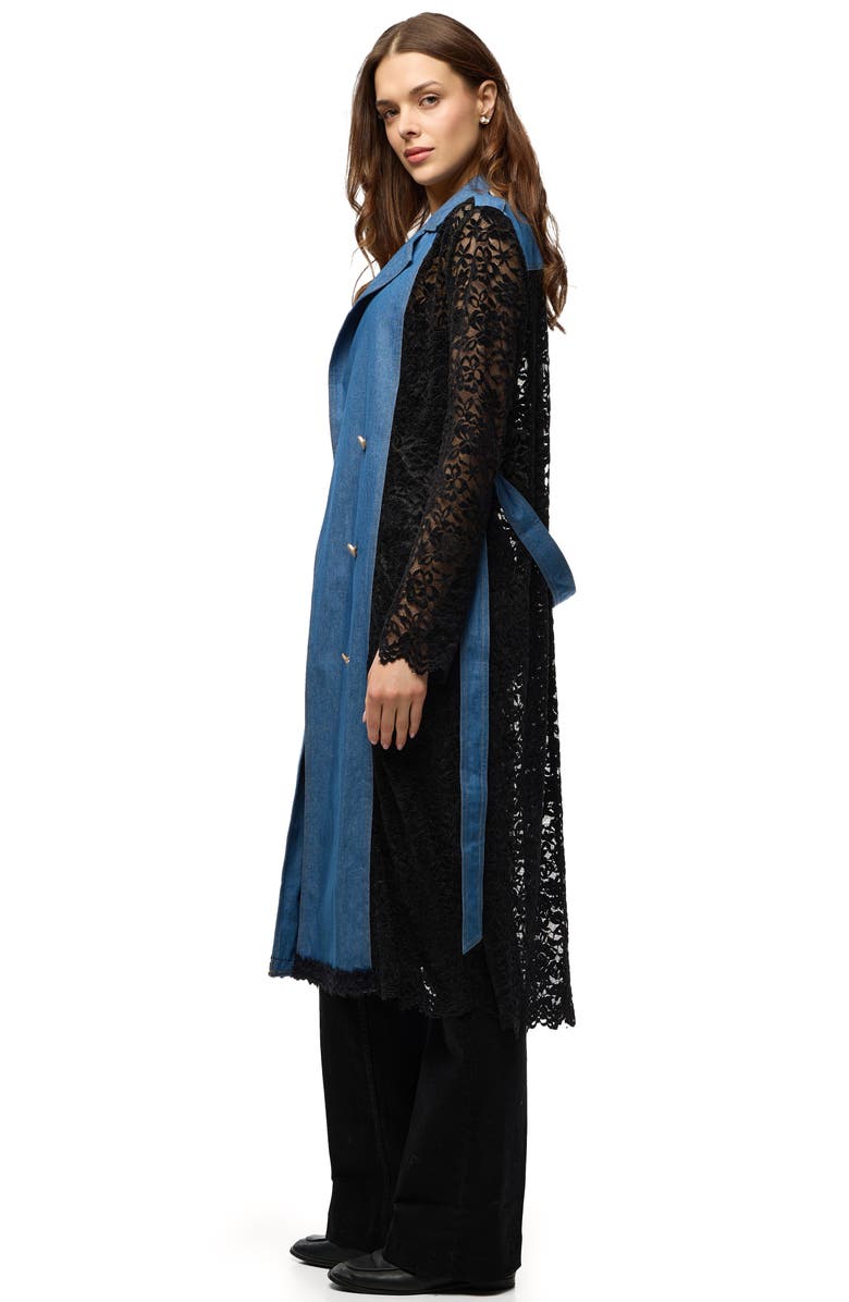 SAACHI Lace Trim Denim Topper, Alternate, color, Denim